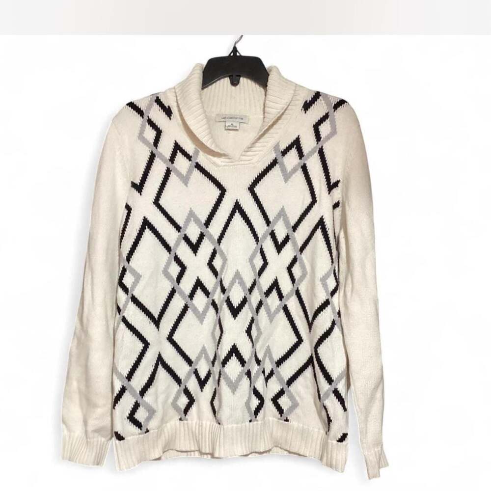 Liz Claiborne Geometric Diamond Shawl Collar Sweater